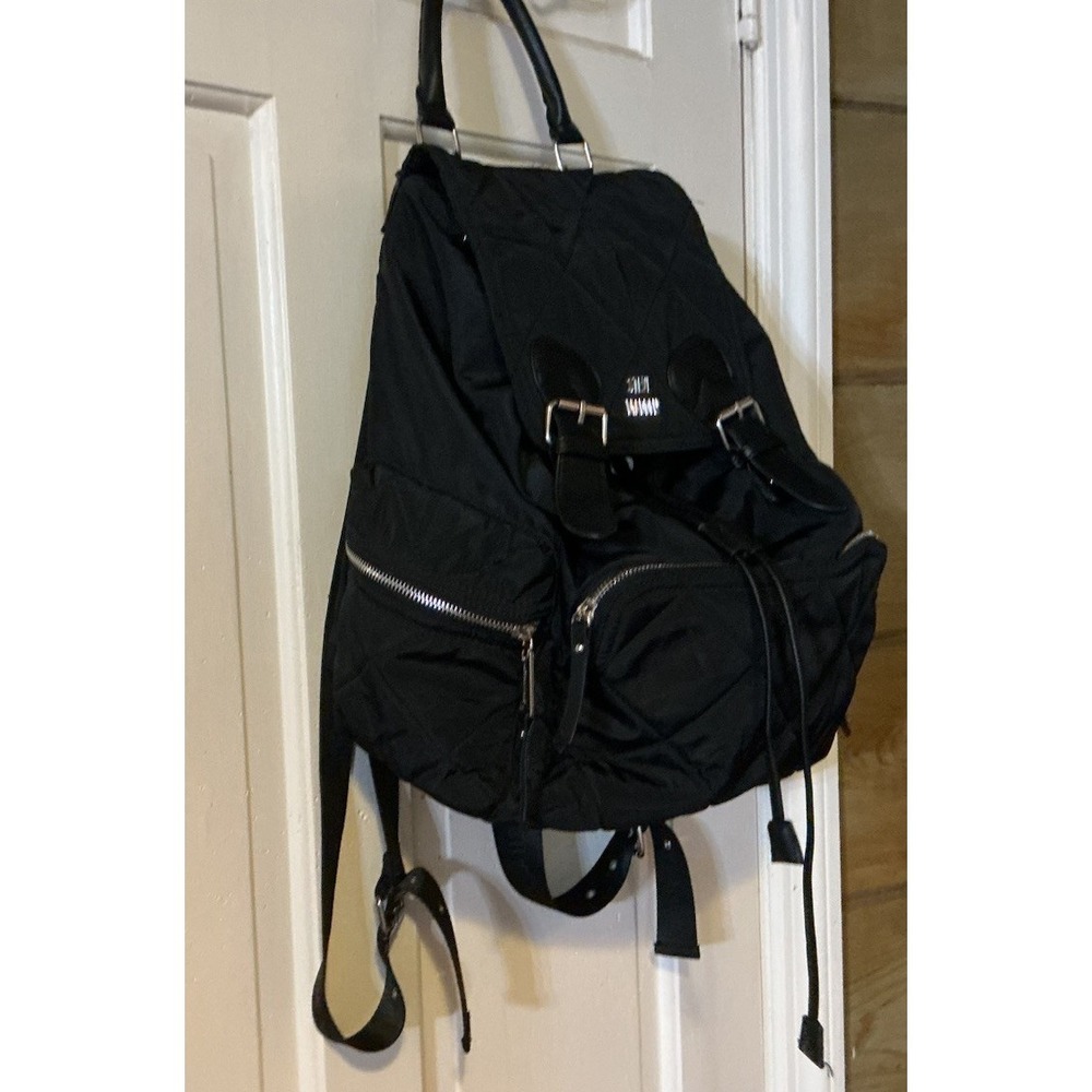 Steve Madden Quilted Black Silver Hardware Backpack Purse Large Travel Bag - Picture 2 of 11